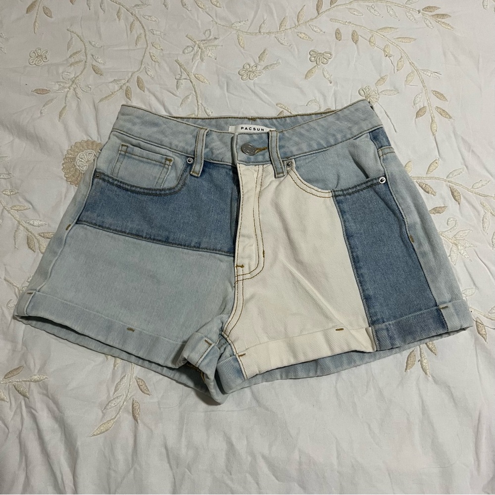 PacSun White and Blue Denim Mom Shorts, 24